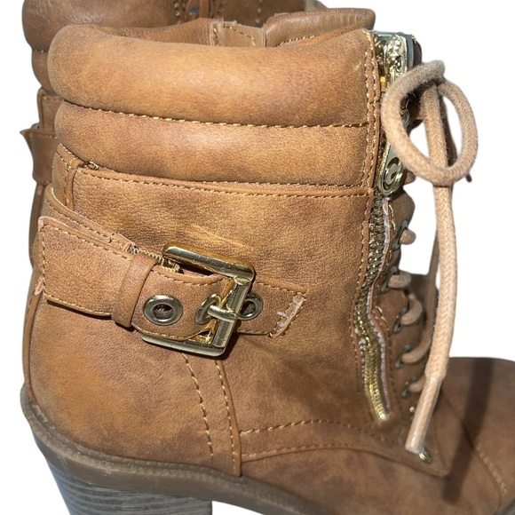 GBG by Guess Women's Boots 7M Brown All Manmade Lace Up Block Heel Retro Zip Up - Picture 2 of 13